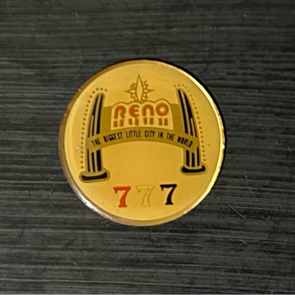 Vintage Enameled Reno 777 Collectible Souvenir Coin, Gold-Tone